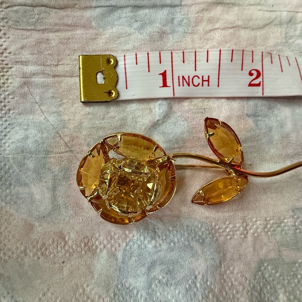 Yellow Crystal Flower Brooch Pin